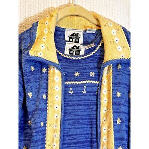 Storybook Knits Blue Twin‎ Set Cardigan Duster Sweater Women Extra Small Cottage